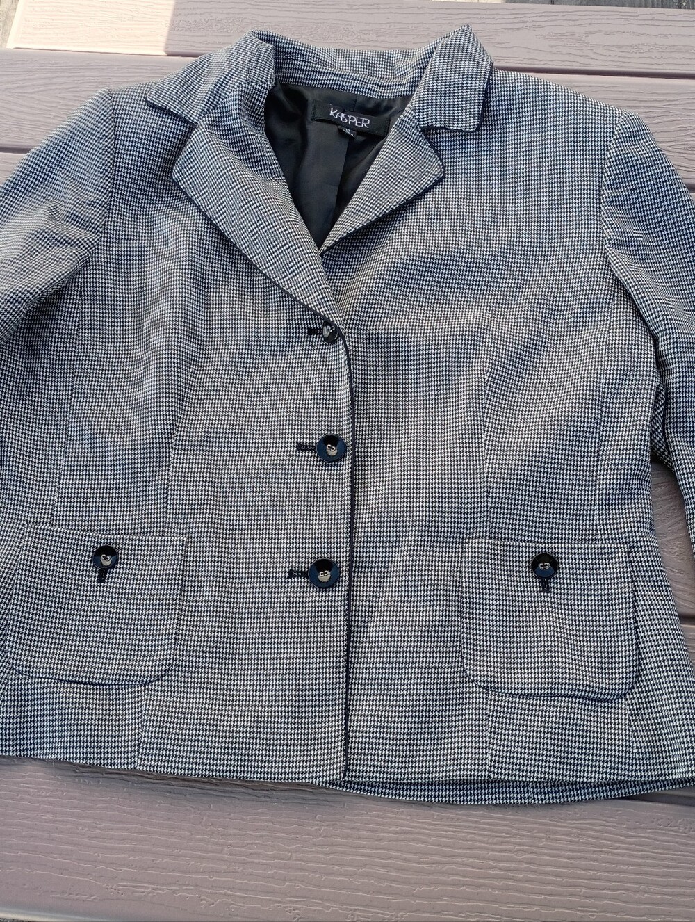 Kasper Black & White Checked Houndstooth Blazer